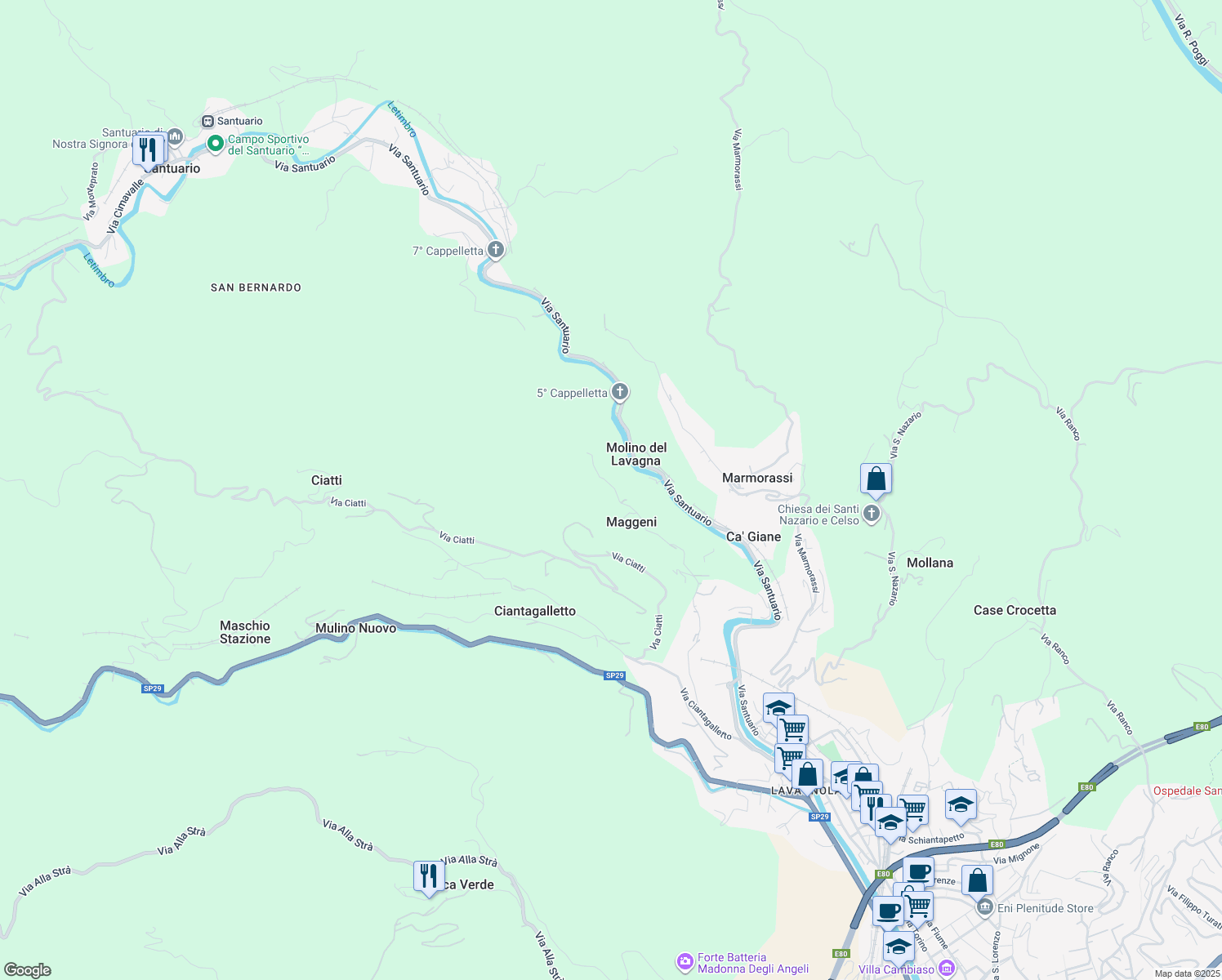 map of restaurants, bars, coffee shops, grocery stores, and more near 45 Via Maggeni in Provincia di Savona