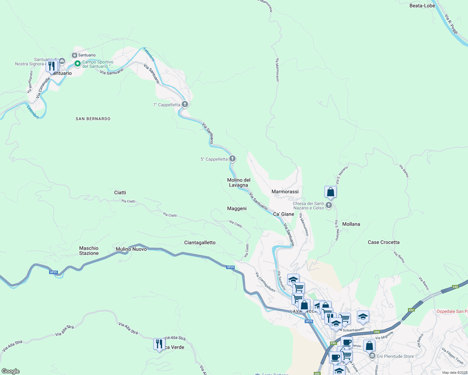 map of restaurants, bars, coffee shops, grocery stores, and more near 45 Via Maggeni in Provincia di Savona