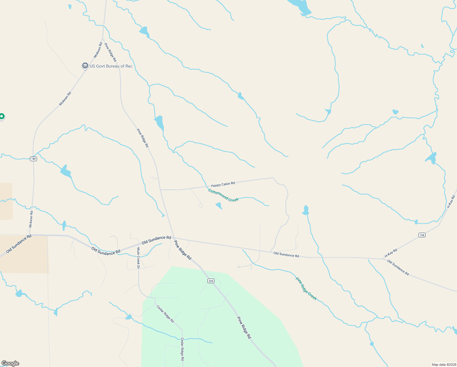 map of restaurants, bars, coffee shops, grocery stores, and more near Happy Cabin Road in Moorcroft