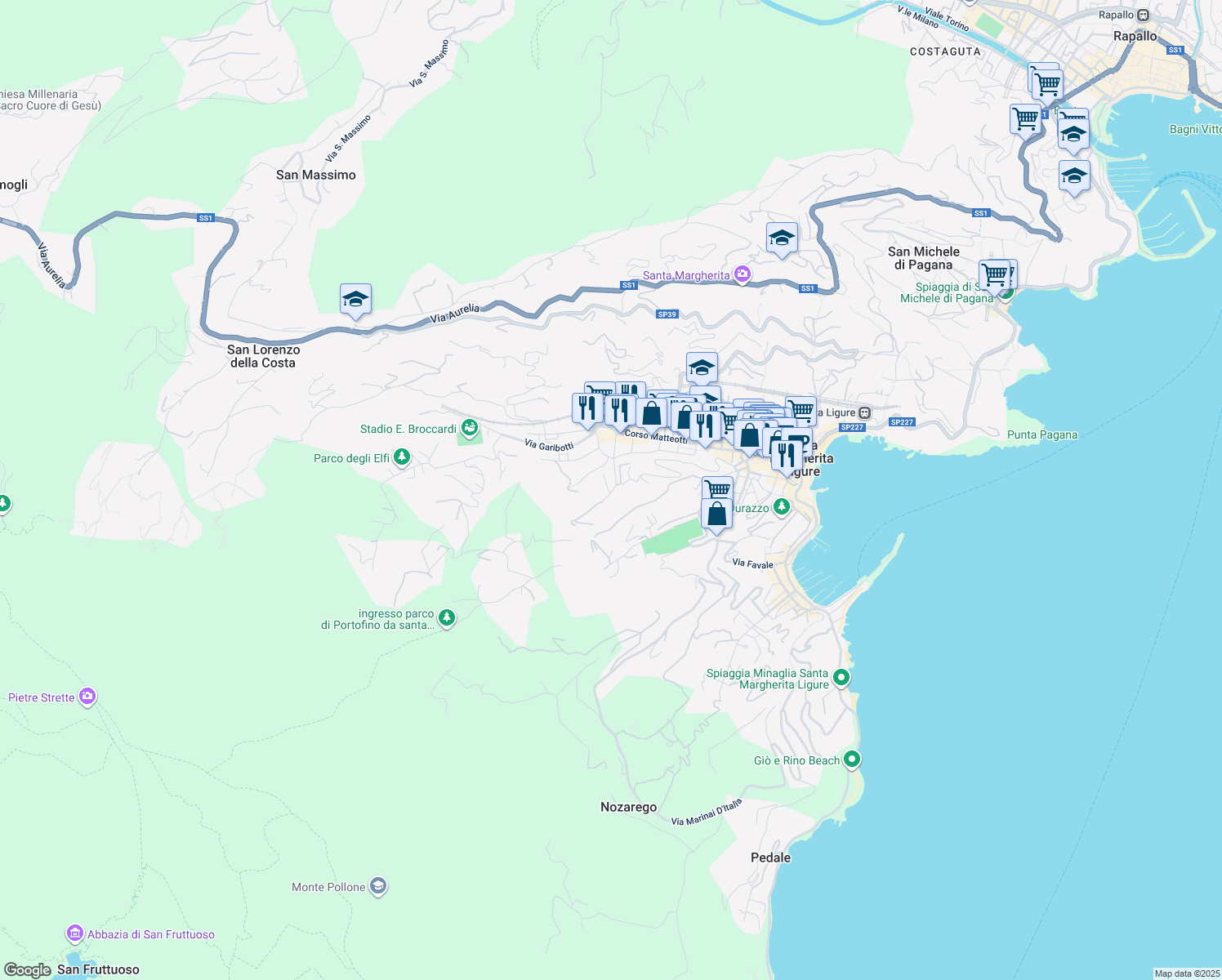 map of restaurants, bars, coffee shops, grocery stores, and more near 9 Via G. B. Larco in Santa Margherita Ligure