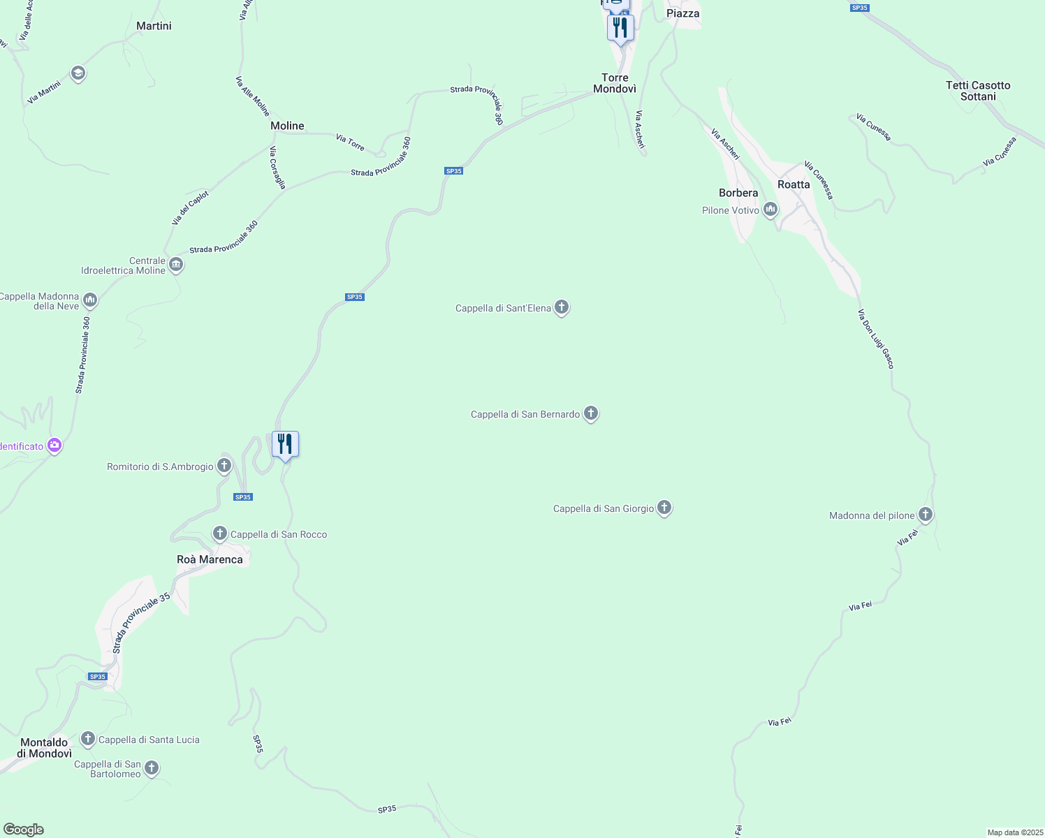 map of restaurants, bars, coffee shops, grocery stores, and more near in Province of Cuneo