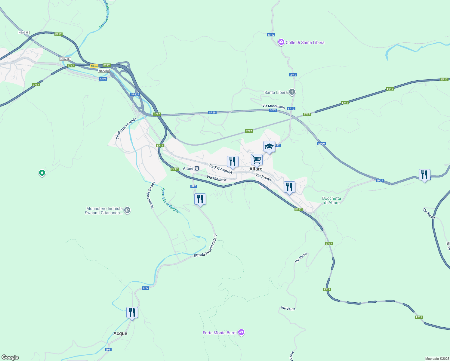 map of restaurants, bars, coffee shops, grocery stores, and more near 3 Via Mallare in Altare