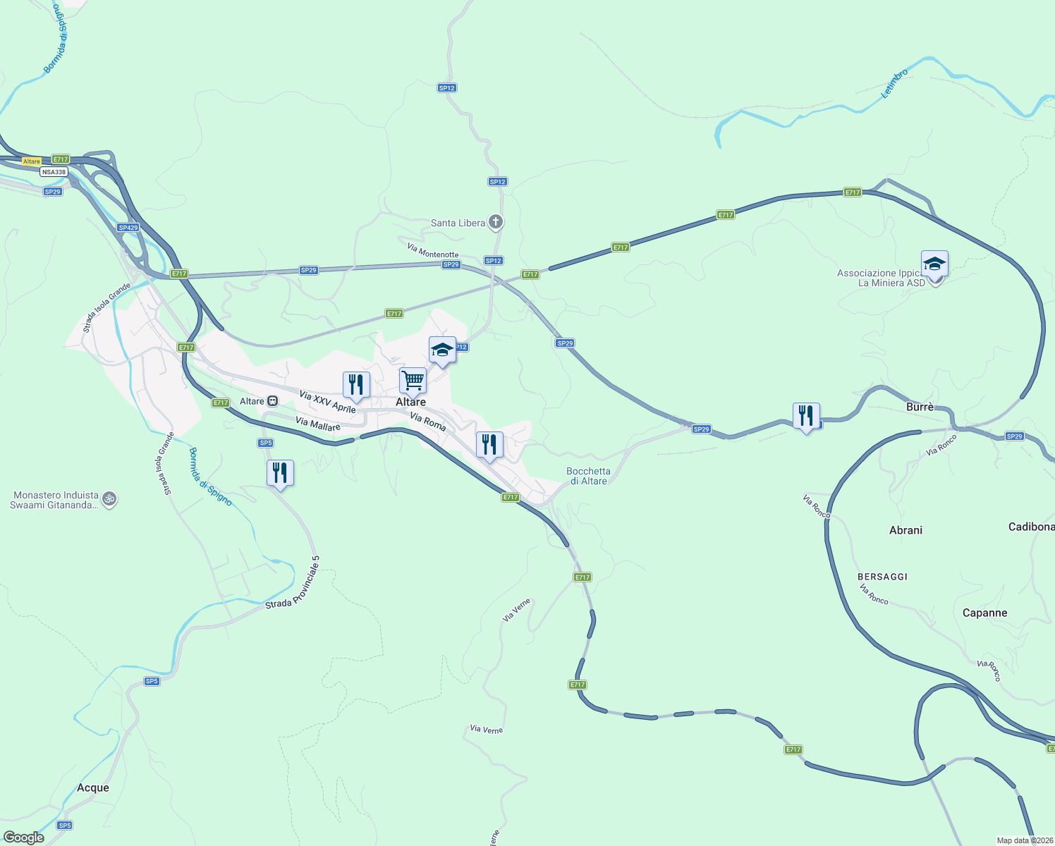 map of restaurants, bars, coffee shops, grocery stores, and more near 16 Località Casotto in Altare