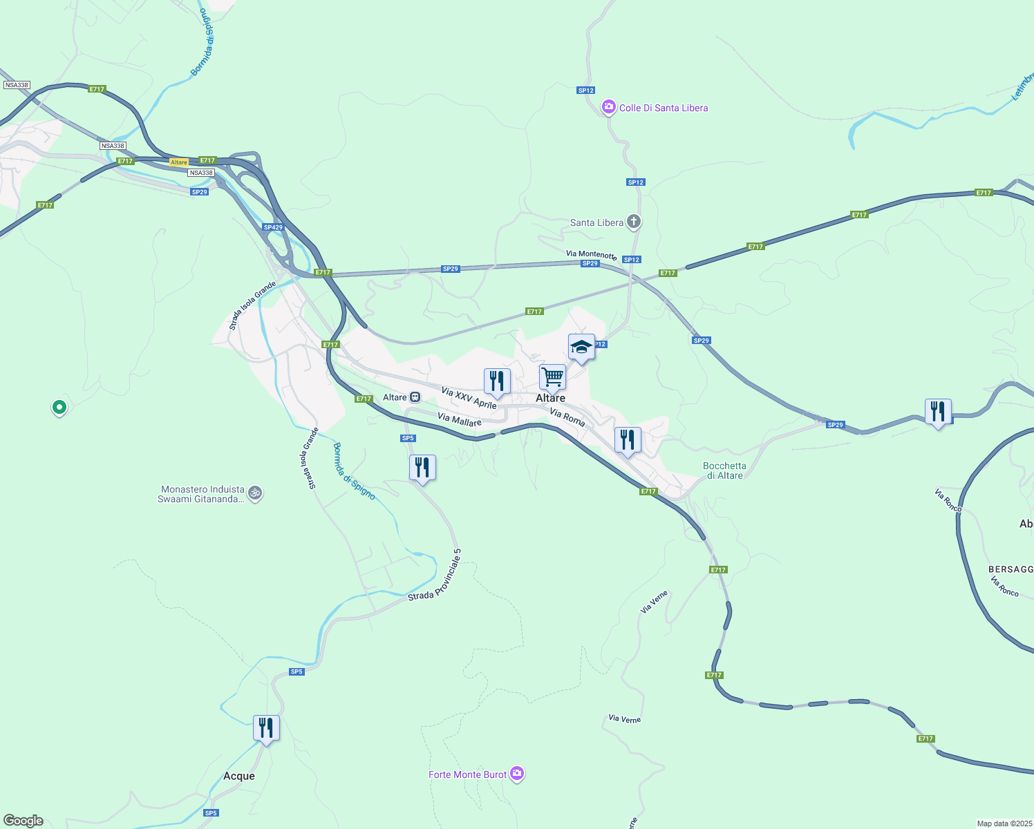 map of restaurants, bars, coffee shops, grocery stores, and more near 3 Via Mallare in Altare