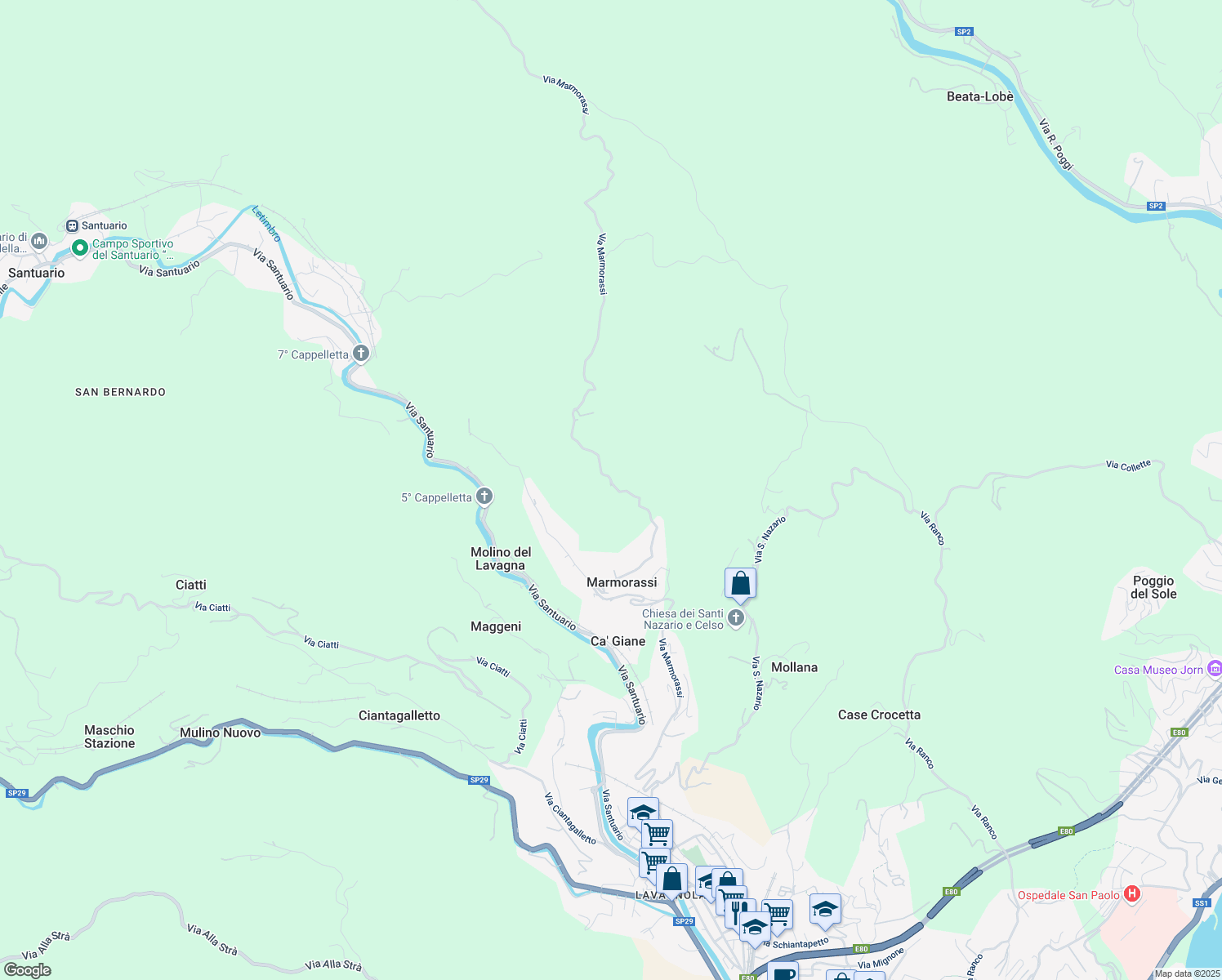 map of restaurants, bars, coffee shops, grocery stores, and more near 48 Via Marmorassi in Provincia di Savona