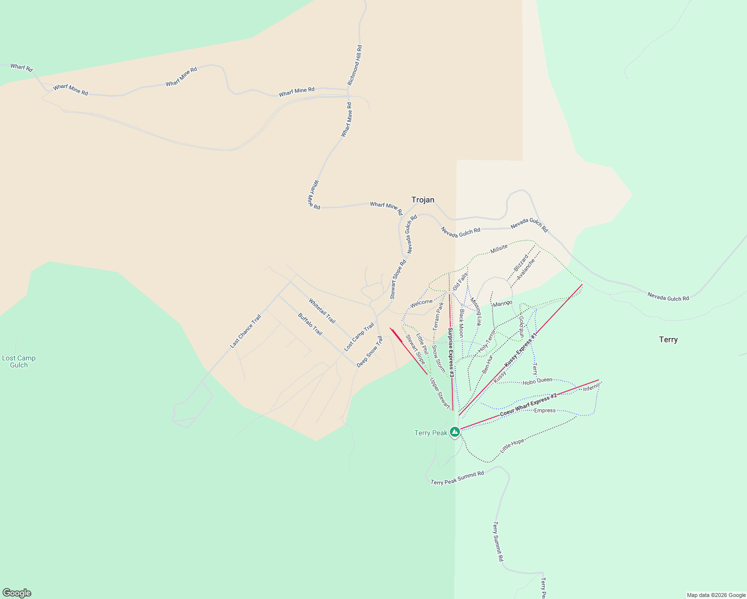 map of restaurants, bars, coffee shops, grocery stores, and more near Moose Trail in Lead