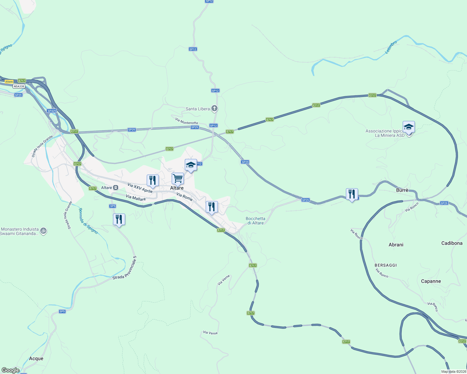 map of restaurants, bars, coffee shops, grocery stores, and more near 16 Località Casotto in Altare