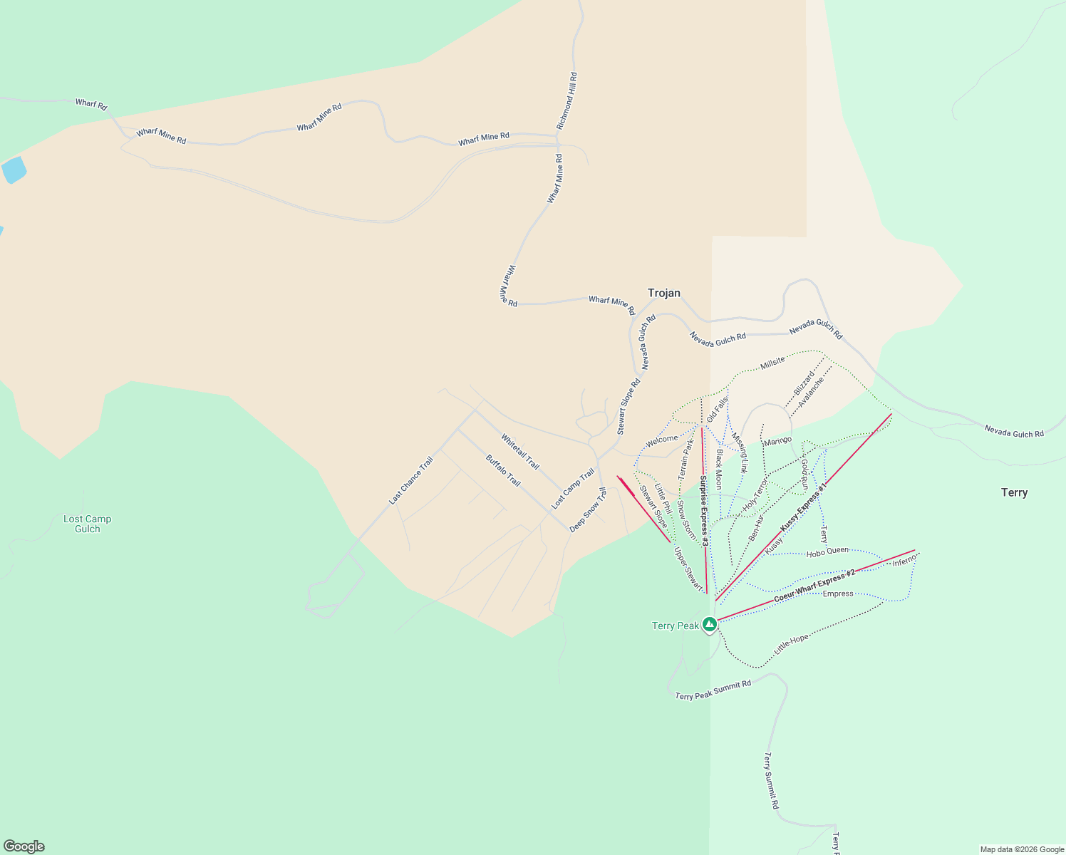 map of restaurants, bars, coffee shops, grocery stores, and more near Moose Trail in Lead