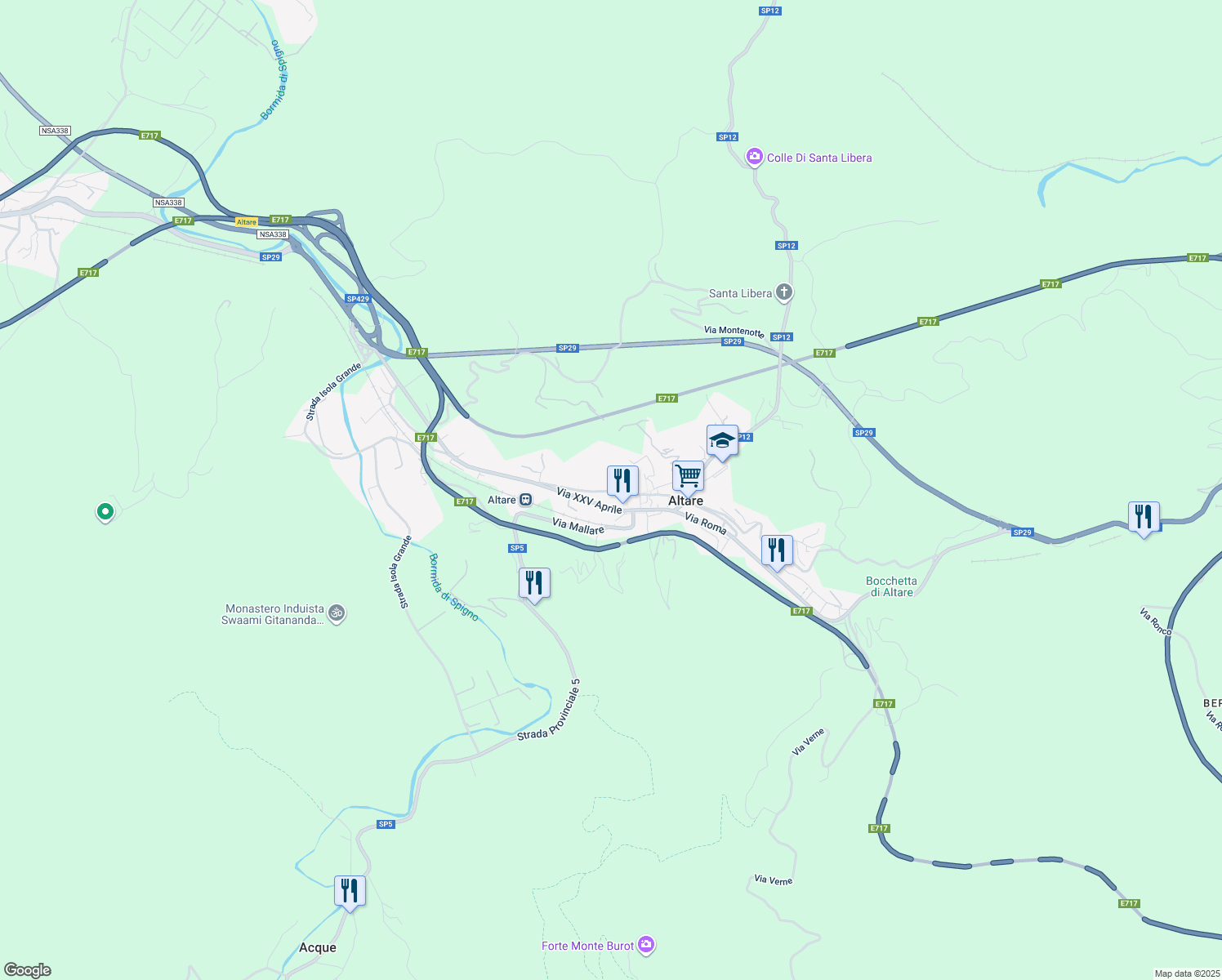 map of restaurants, bars, coffee shops, grocery stores, and more near 36 Via Giuseppe Cesio in Altare