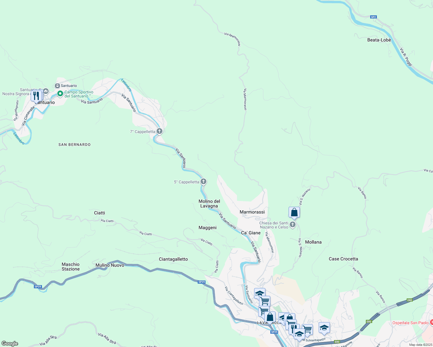 map of restaurants, bars, coffee shops, grocery stores, and more near 72 Via Marmorassi in Marmorassi