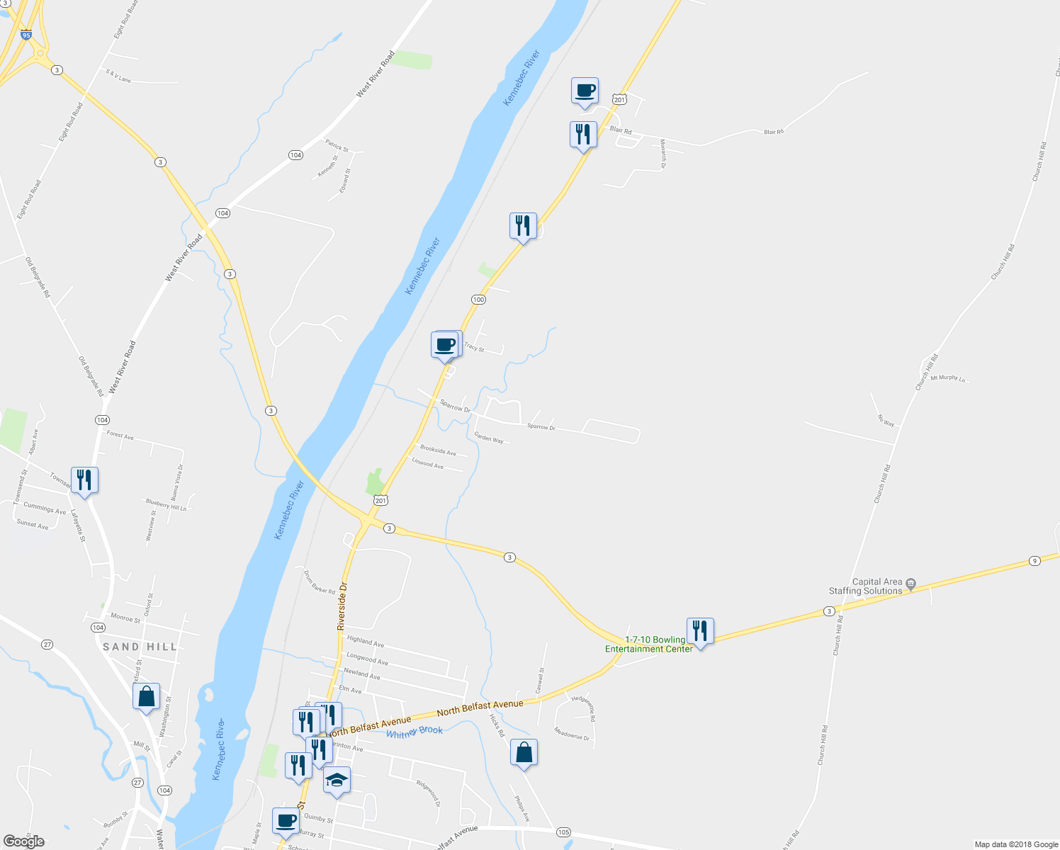 map of restaurants, bars, coffee shops, grocery stores, and more near 4 Holly Hill Lane in Augusta