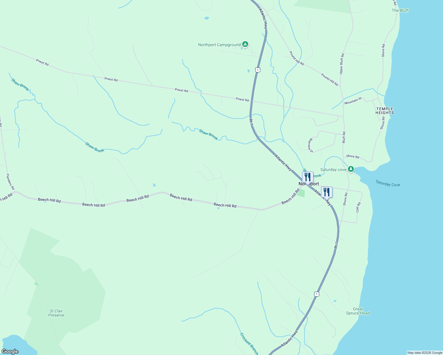 map of restaurants, bars, coffee shops, grocery stores, and more near 40 Nelson Drive in Northport