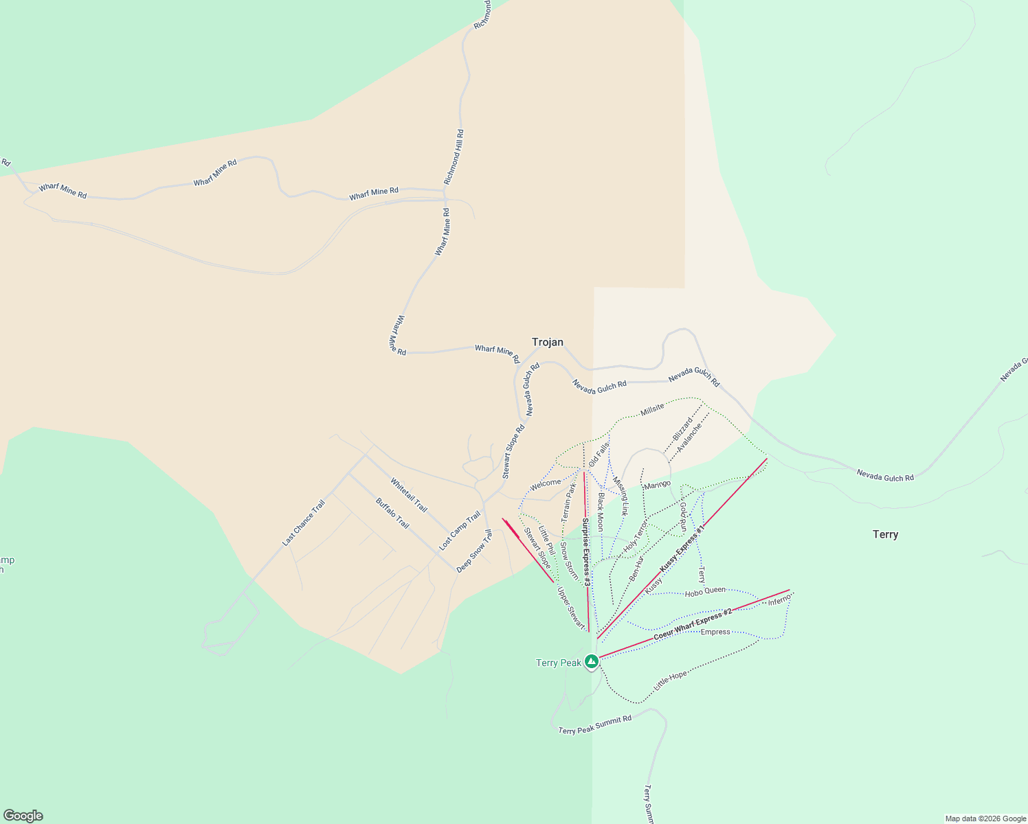 map of restaurants, bars, coffee shops, grocery stores, and more near Stewart Slope Road in Lead