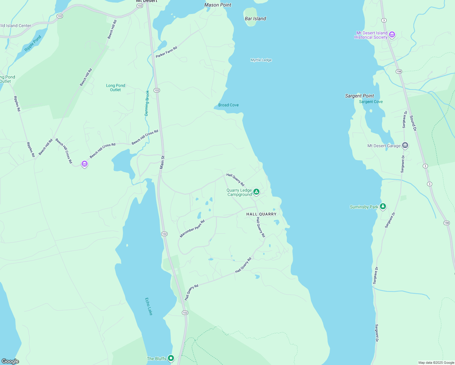 map of restaurants, bars, coffee shops, grocery stores, and more near 24 Easy Street in Mount Desert