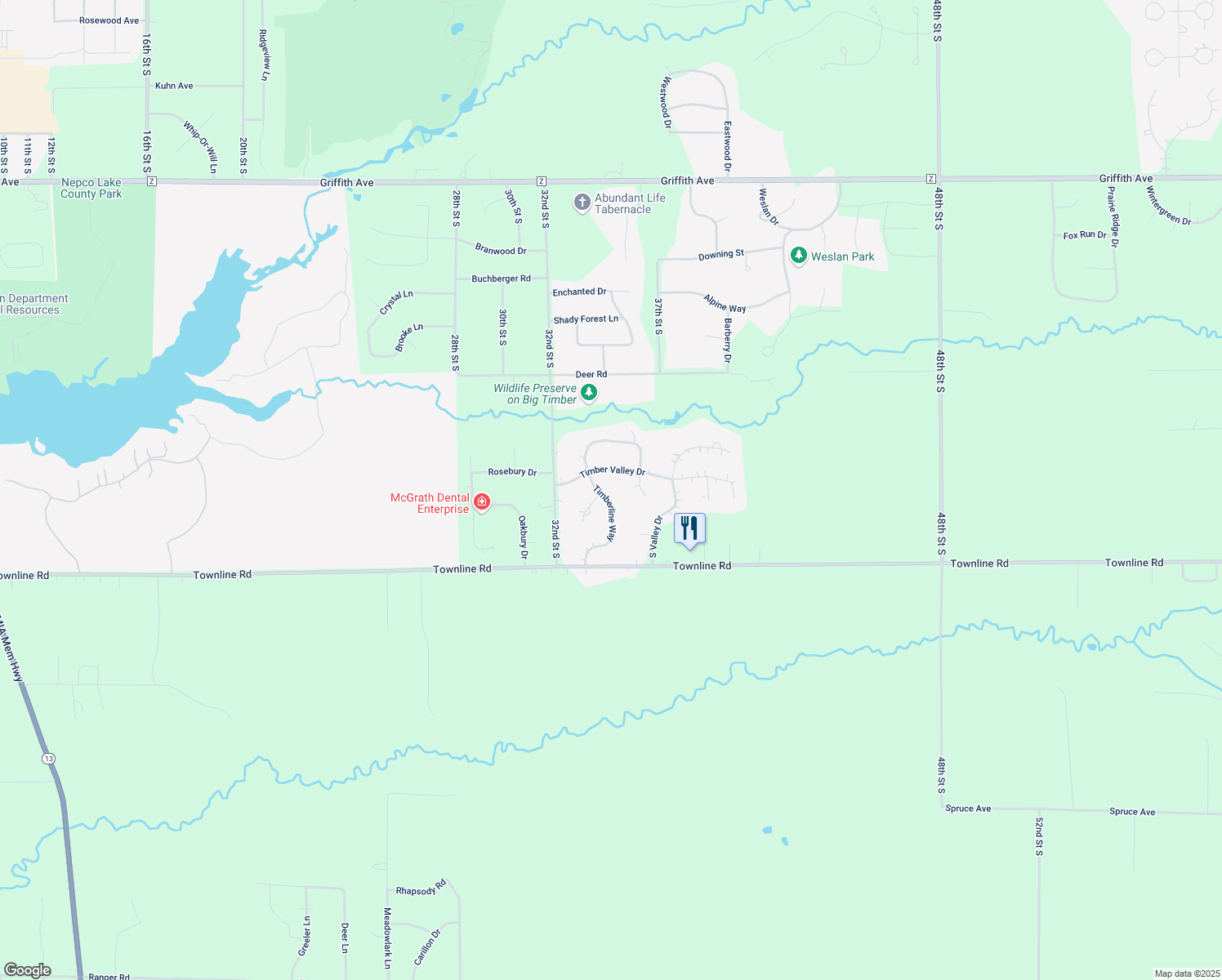 map of restaurants, bars, coffee shops, grocery stores, and more near 6111 Timberline Way in Wisconsin Rapids
