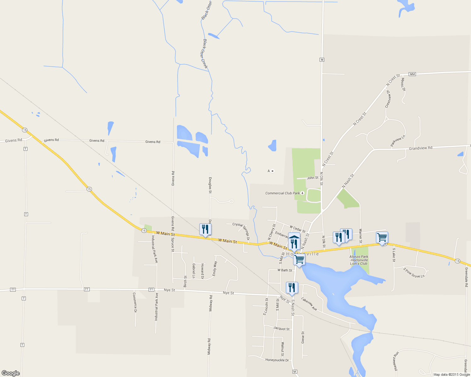 map of restaurants, bars, coffee shops, grocery stores, and more near W9150 Forevergreen Court in Hortonville