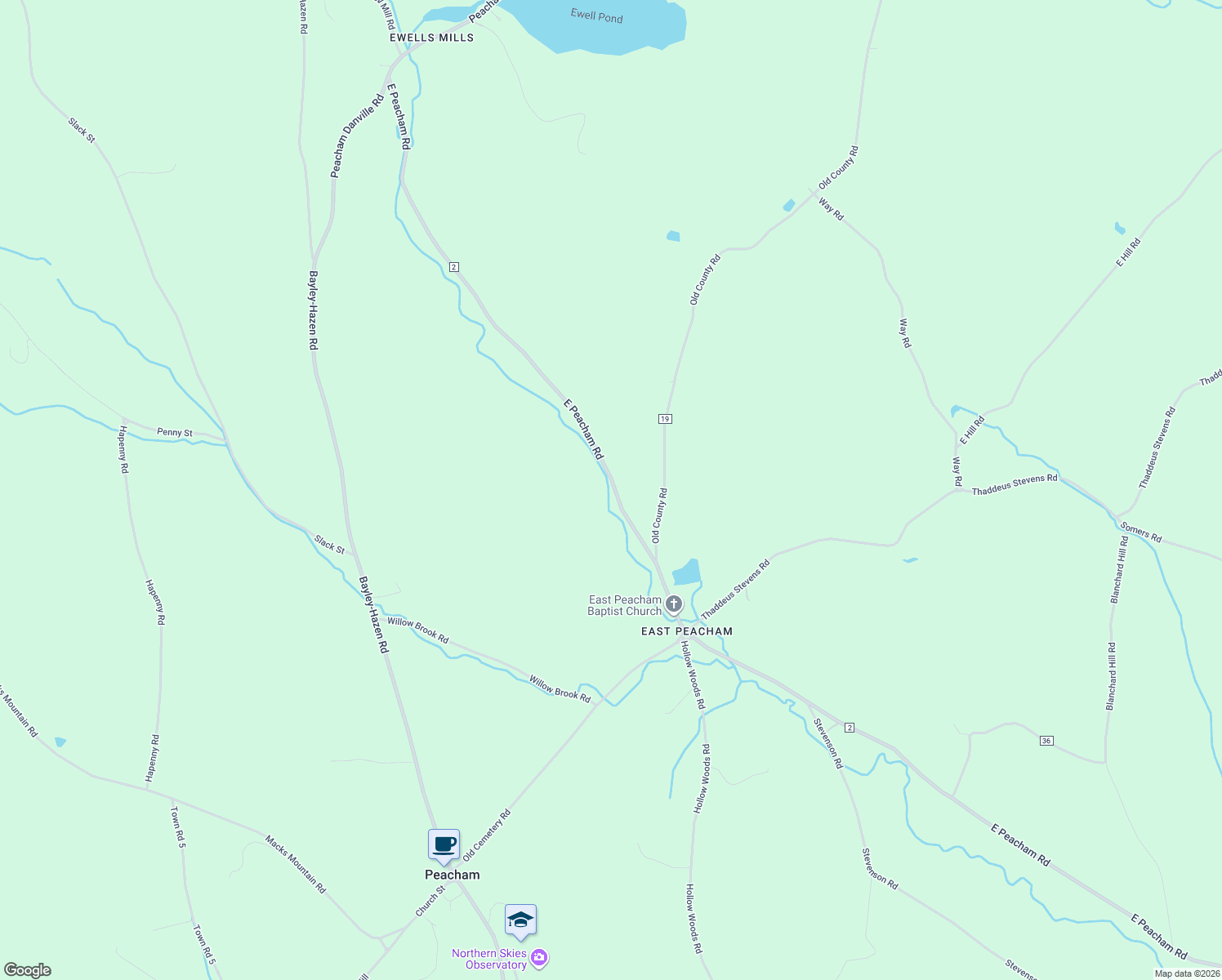 map of restaurants, bars, coffee shops, grocery stores, and more near 1272 East Peacham Road in Peacham