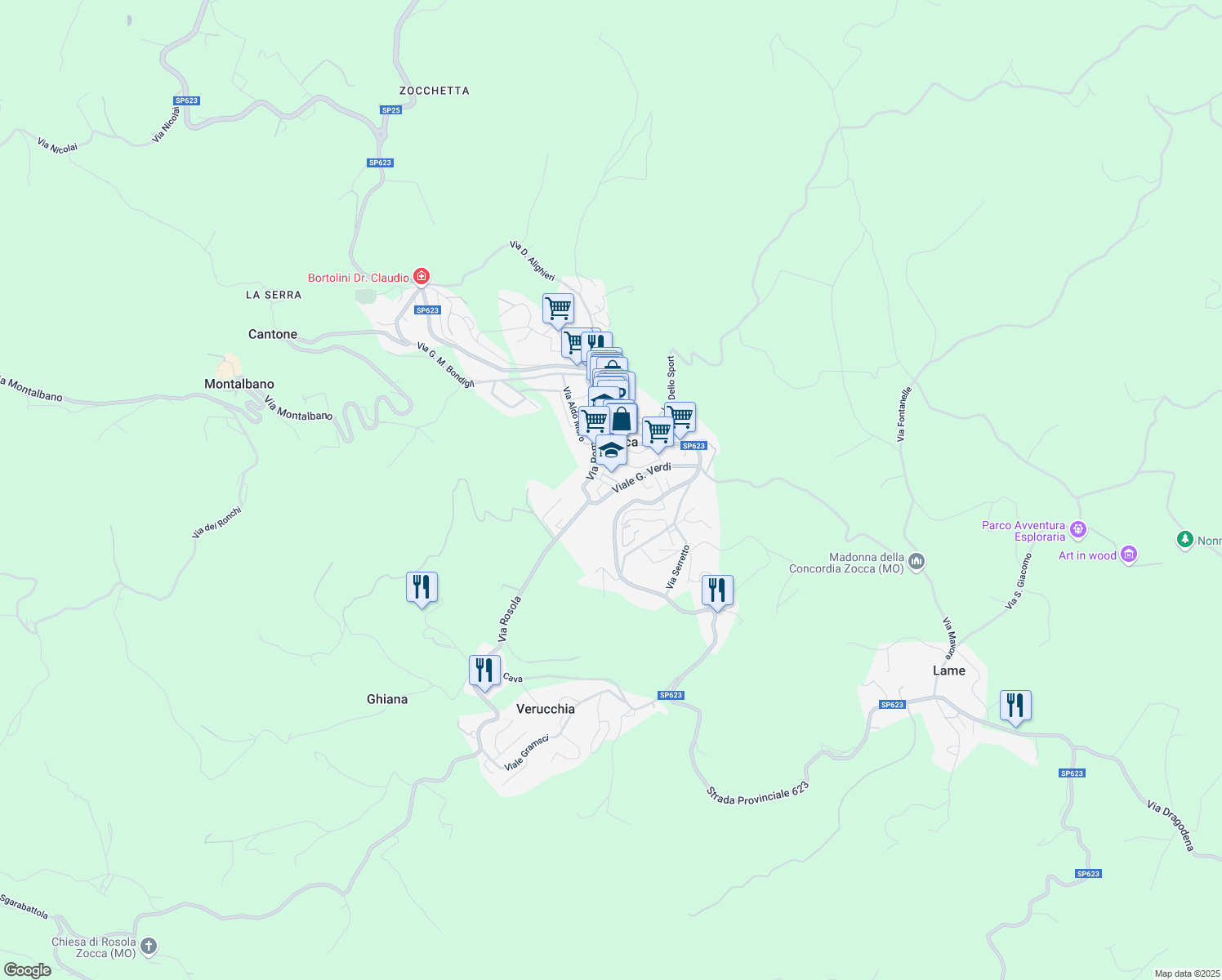 map of restaurants, bars, coffee shops, grocery stores, and more near 106 Via Salvo D'Acquisto in Zocca