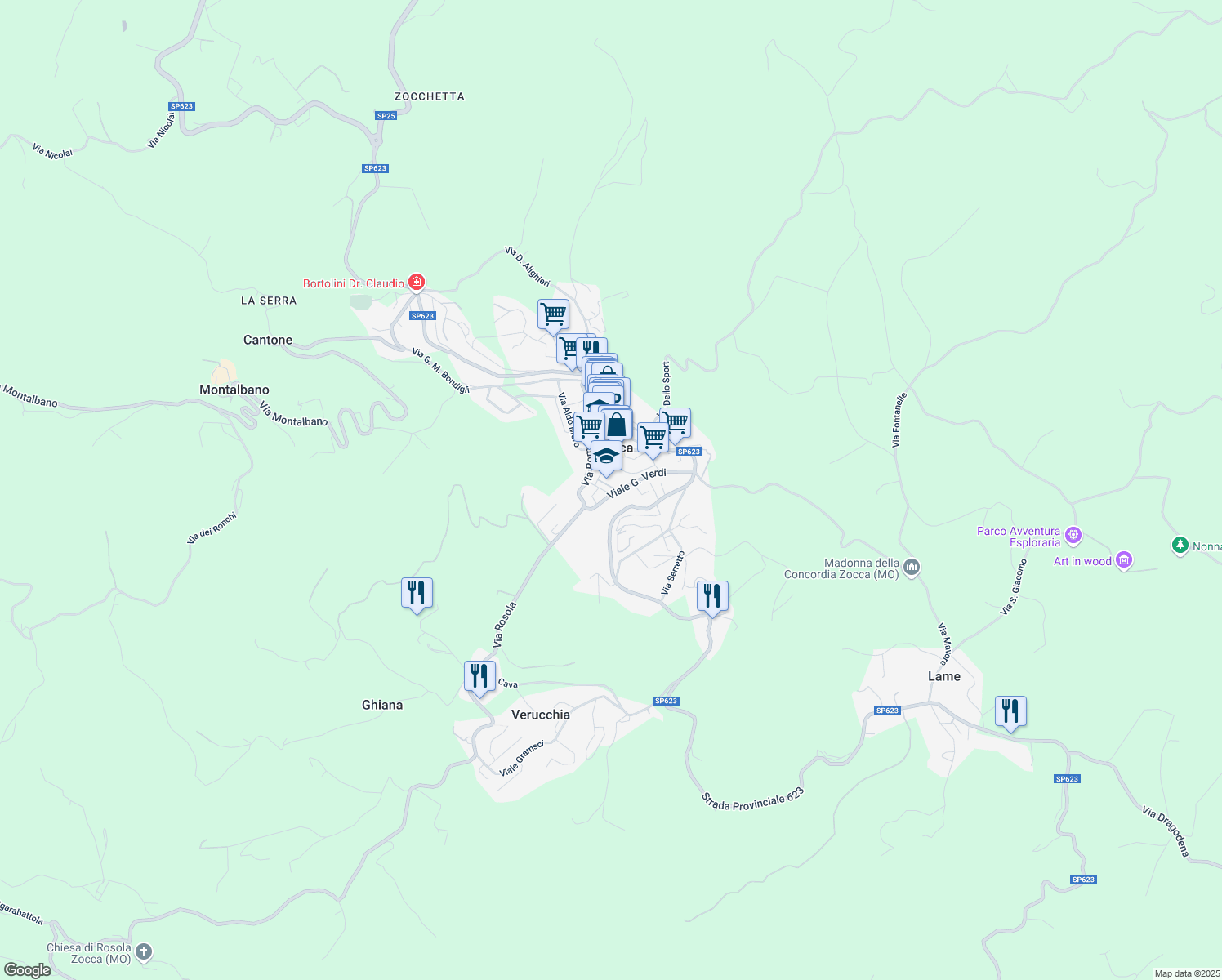 map of restaurants, bars, coffee shops, grocery stores, and more near 106 Via Salvo D'Acquisto in Zocca