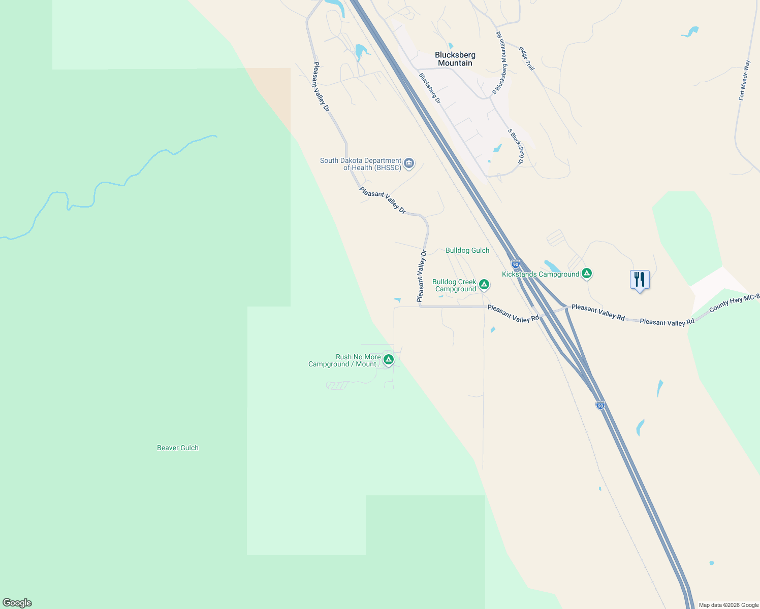 map of restaurants, bars, coffee shops, grocery stores, and more near 21125 Pleasant Valley Road in Sturgis