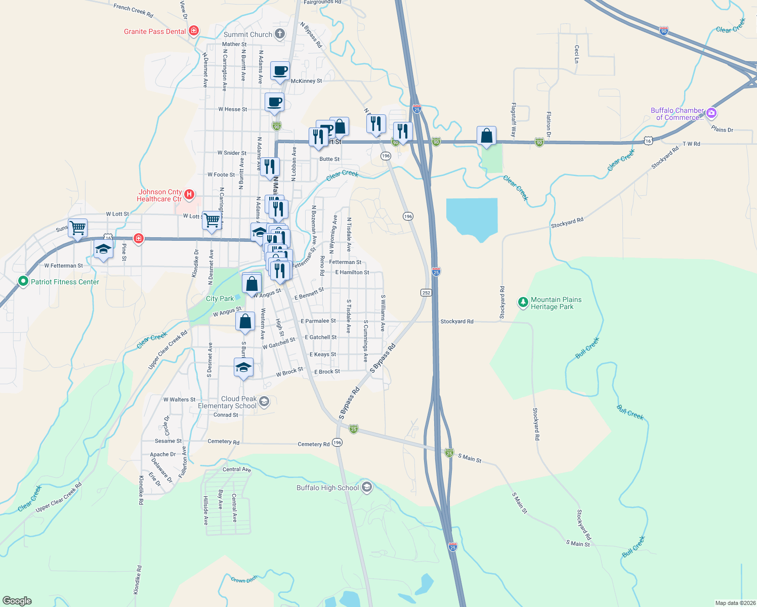 map of restaurants, bars, coffee shops, grocery stores, and more near 238 South Williams Avenue in Buffalo