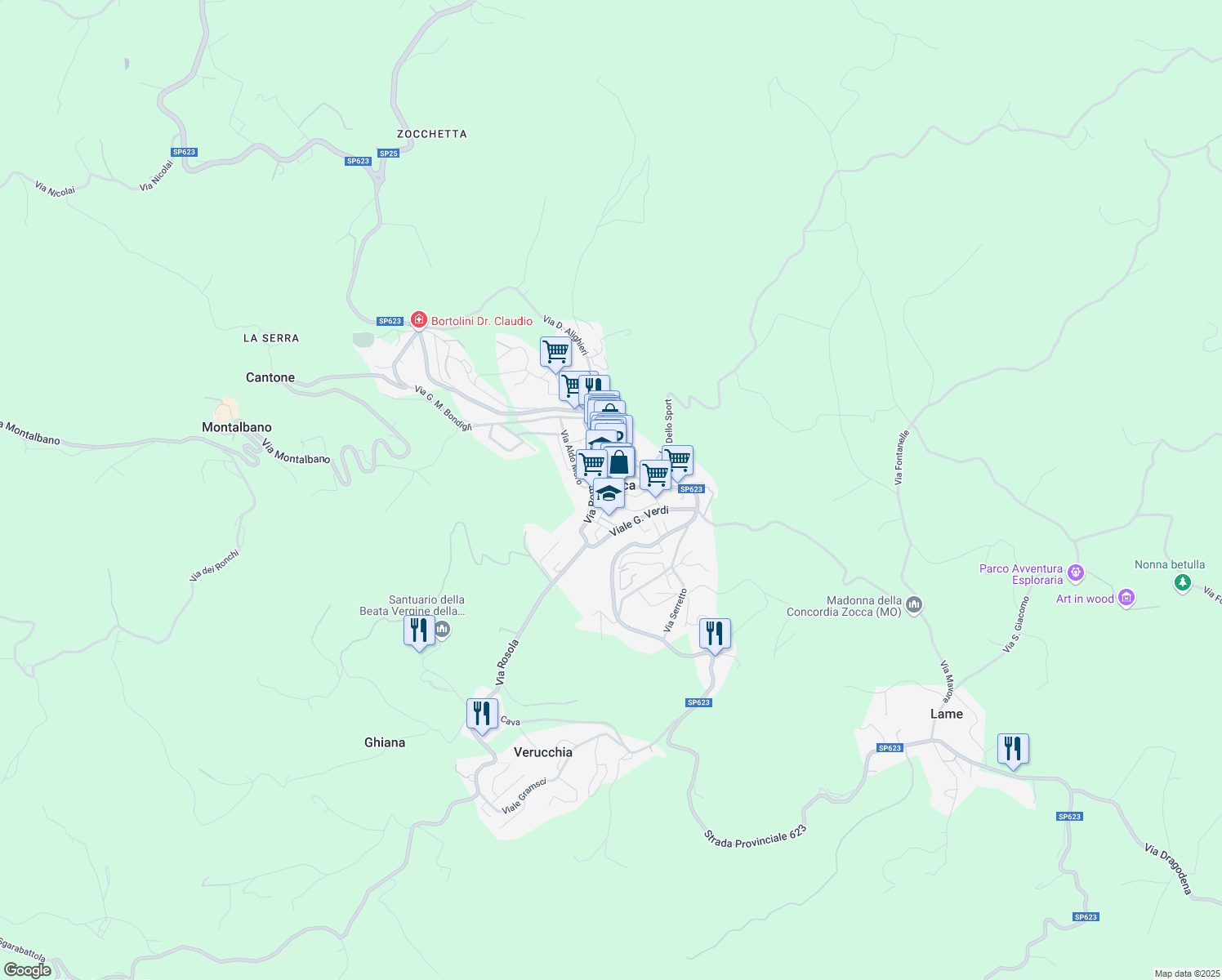 map of restaurants, bars, coffee shops, grocery stores, and more near in Province of Modena