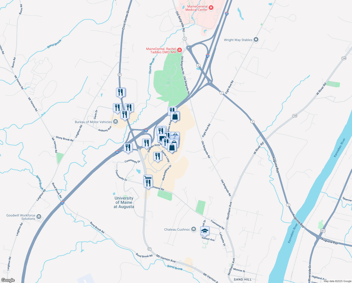 map of restaurants, bars, coffee shops, grocery stores, and more near 18 in Augusta