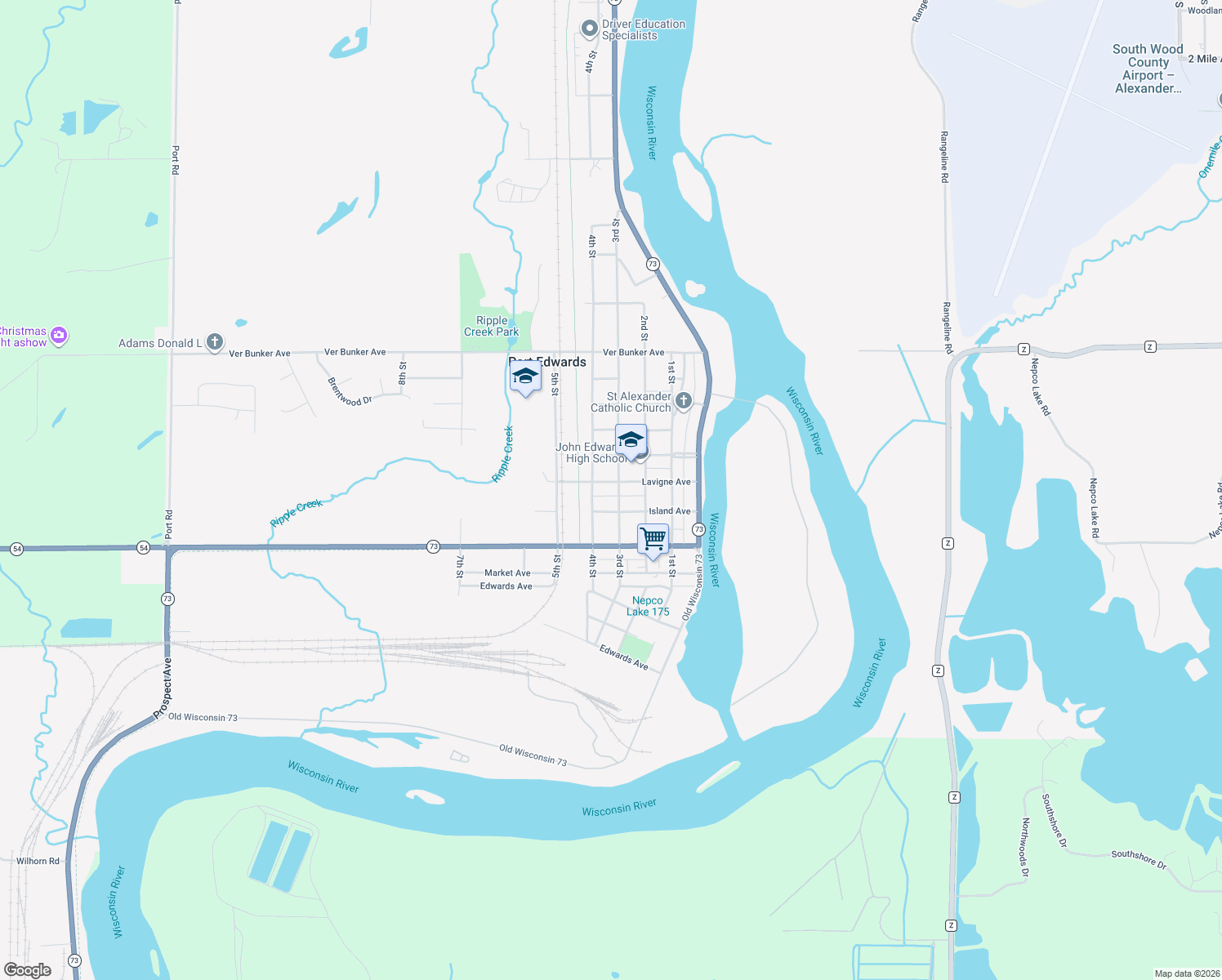 map of restaurants, bars, coffee shops, grocery stores, and more near 321 Lavigne Avenue in Port Edwards