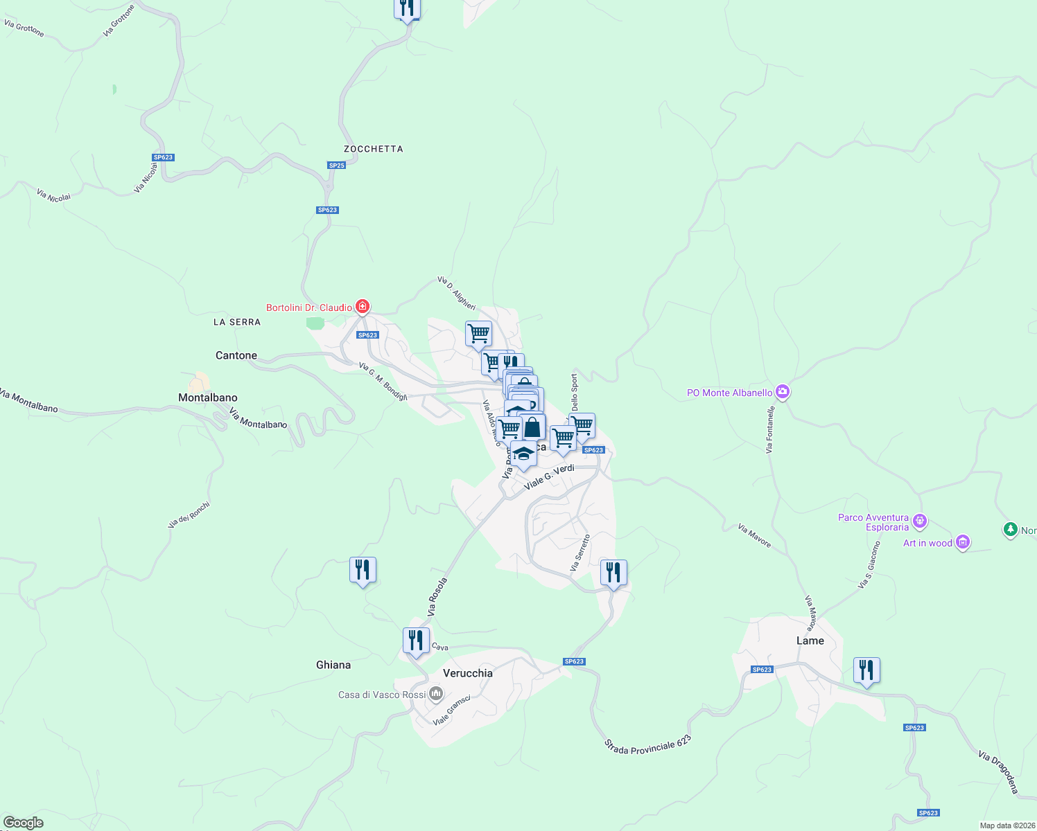 map of restaurants, bars, coffee shops, grocery stores, and more near 20 Via M. Tesi in Zocca