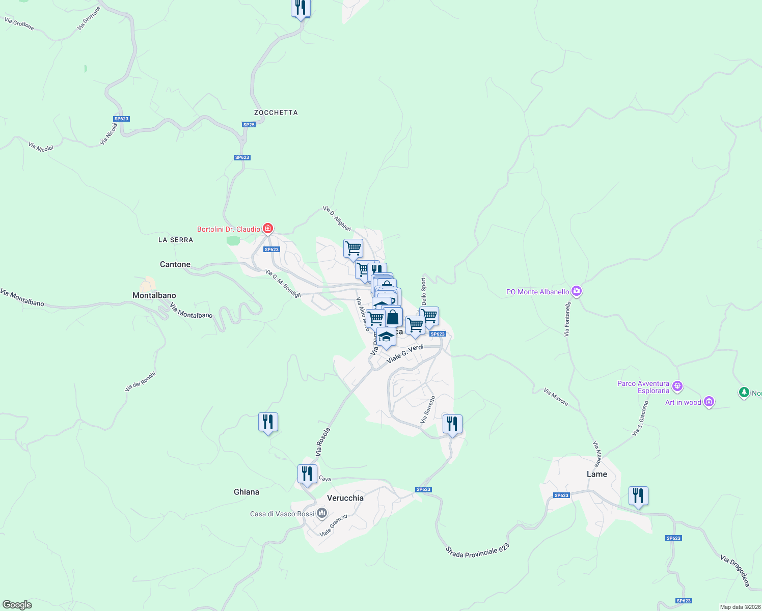 map of restaurants, bars, coffee shops, grocery stores, and more near 20 Via M. Tesi in Zocca