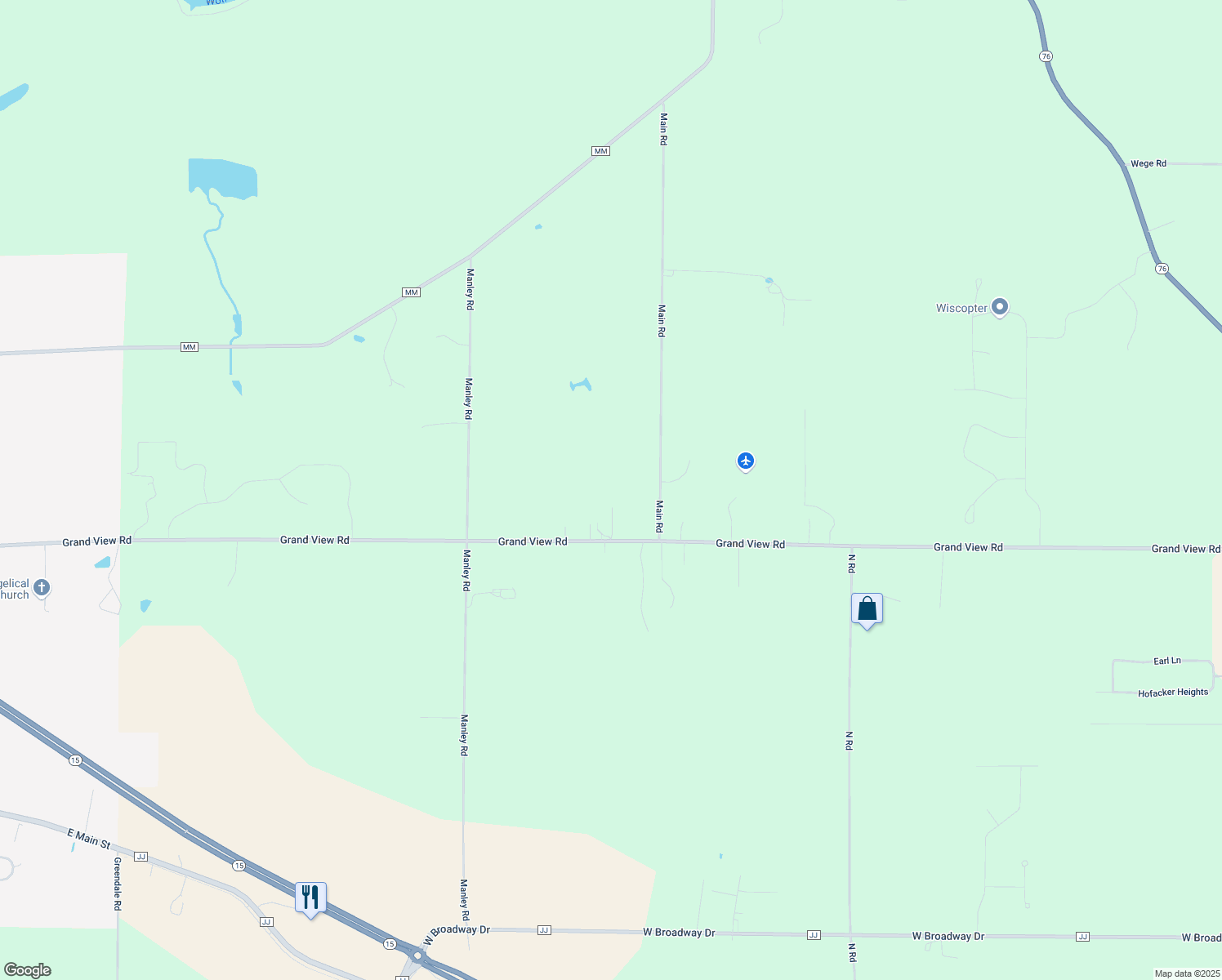 map of restaurants, bars, coffee shops, grocery stores, and more near N2949 Main Road in Hortonville