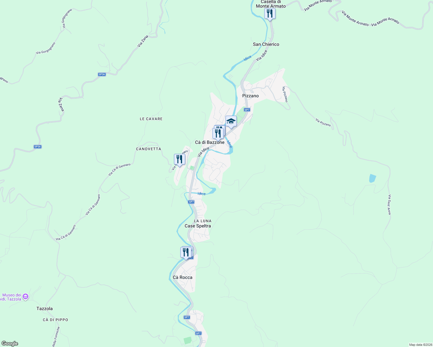 map of restaurants, bars, coffee shops, grocery stores, and more near 3 Via Canovetta in Pizzano