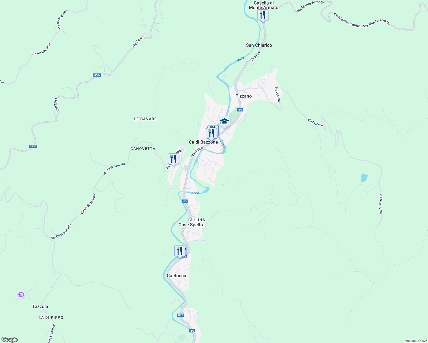 map of restaurants, bars, coffee shops, grocery stores, and more near 3 Via Canovetta in Pizzano