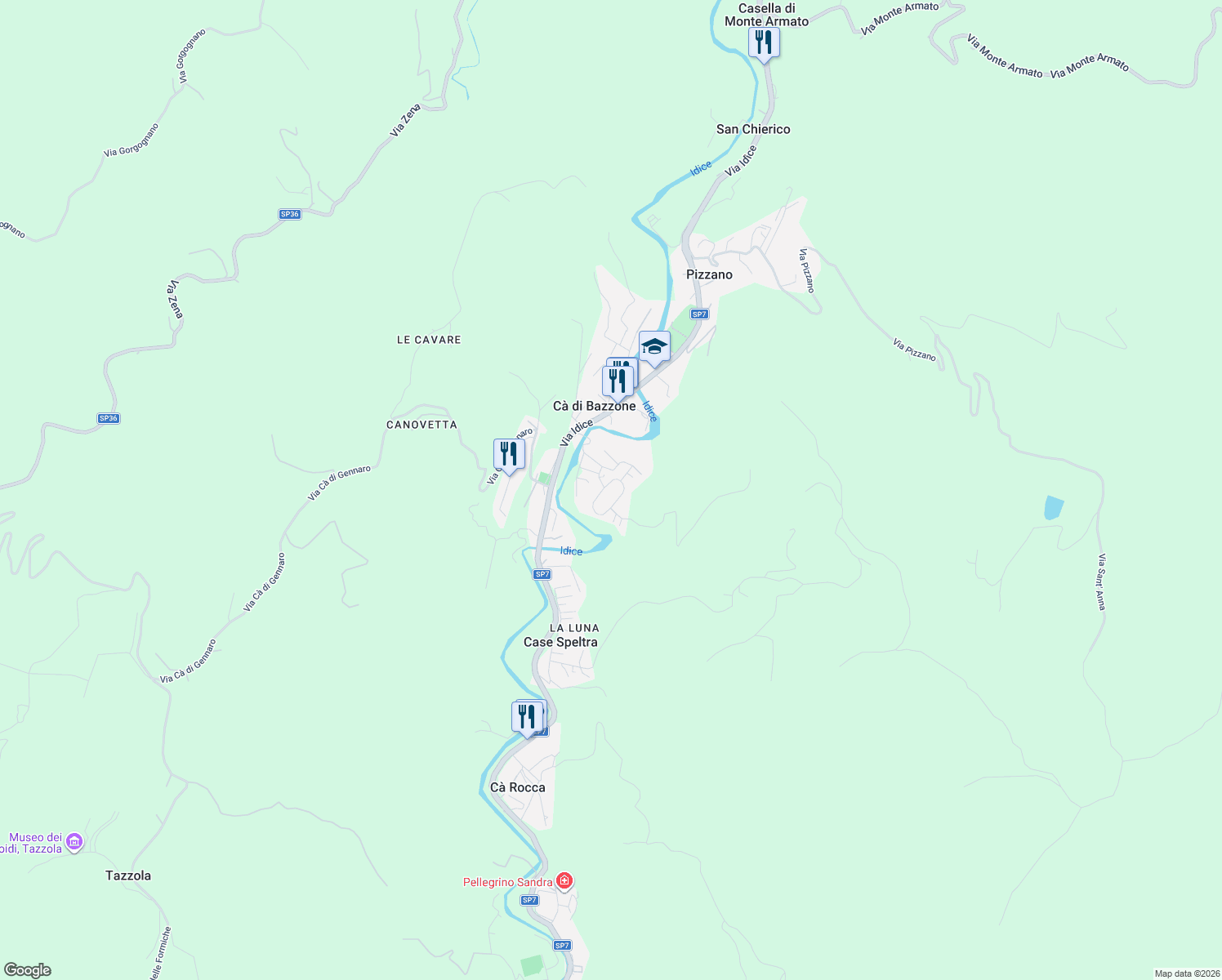 map of restaurants, bars, coffee shops, grocery stores, and more near 3 Via Canovetta in Pizzano