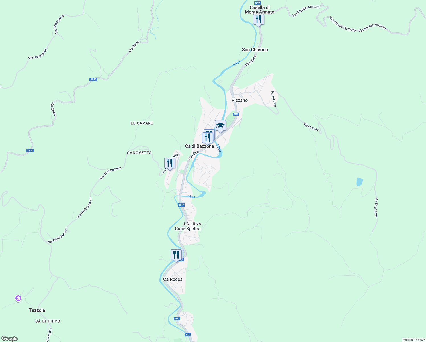 map of restaurants, bars, coffee shops, grocery stores, and more near 3 Via Canovetta in Pizzano
