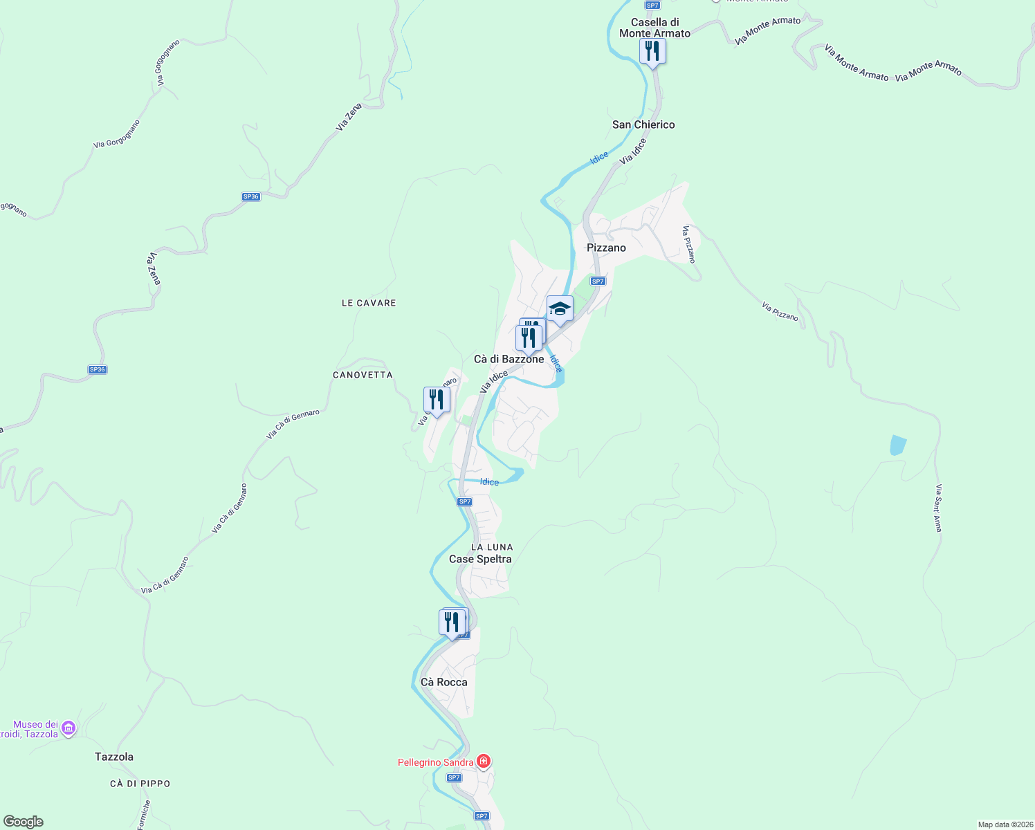 map of restaurants, bars, coffee shops, grocery stores, and more near 64 Via Canovetta in Pizzano