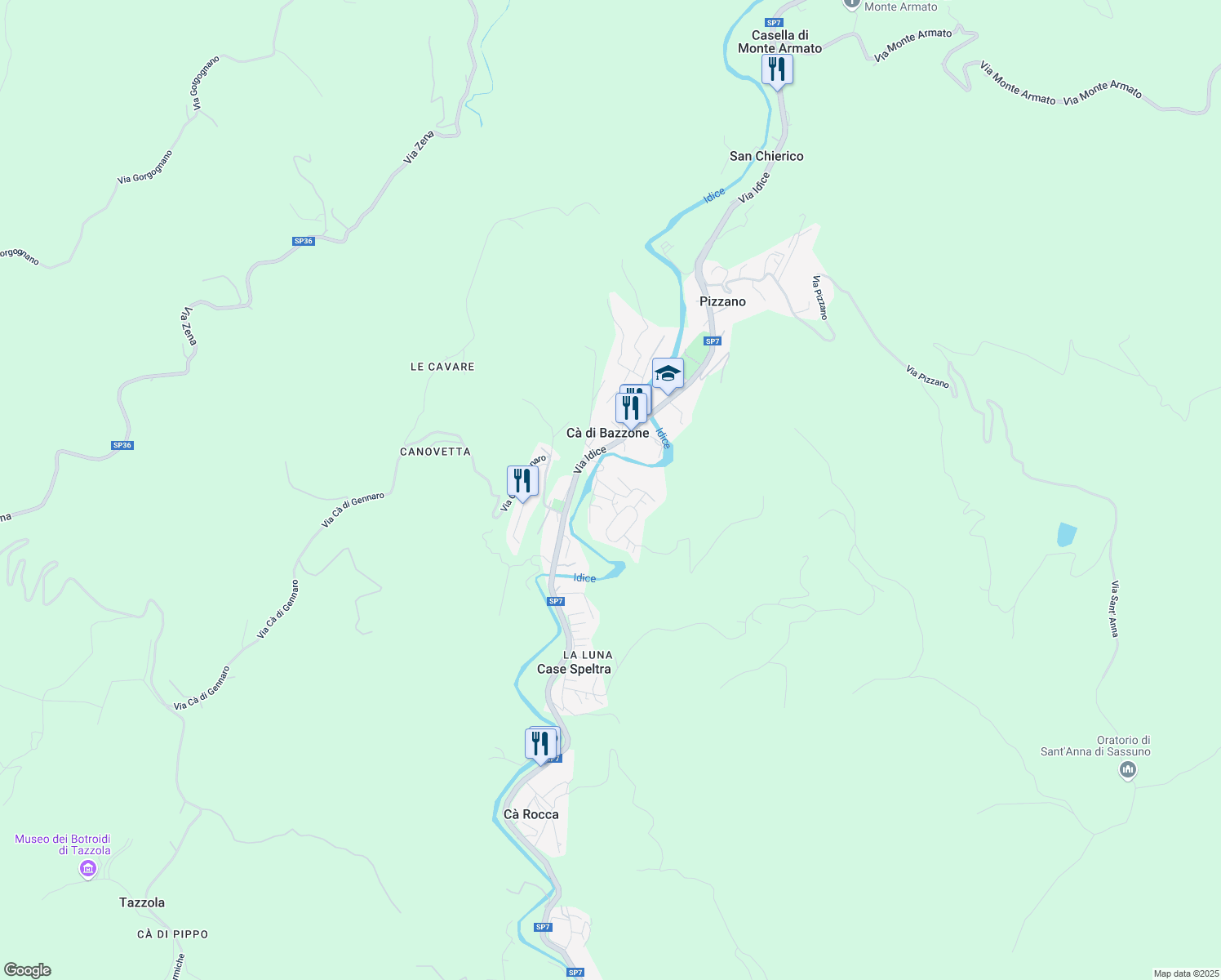 map of restaurants, bars, coffee shops, grocery stores, and more near 3 Via del Pino in Pizzano