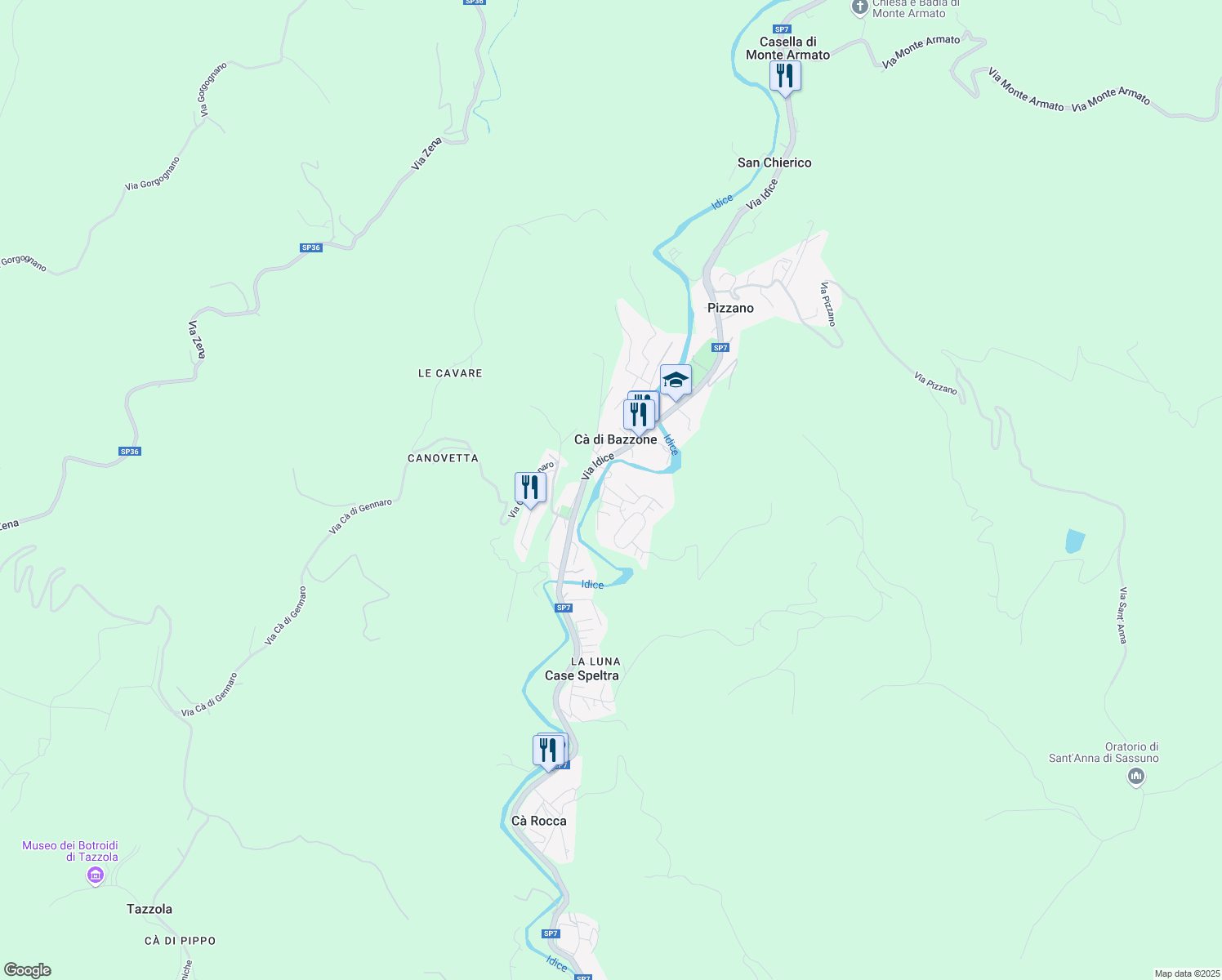 map of restaurants, bars, coffee shops, grocery stores, and more near 3 Via del Pino in Pizzano