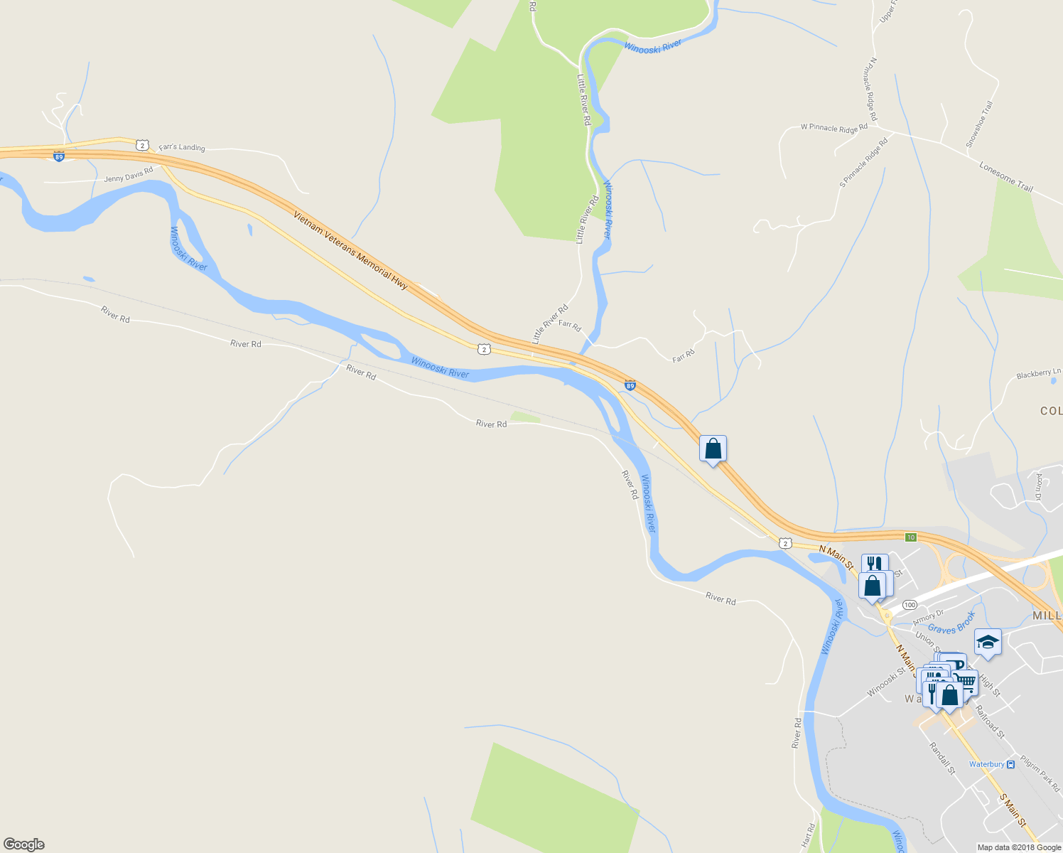 map of restaurants, bars, coffee shops, grocery stores, and more near 2375 River Road in Duxbury