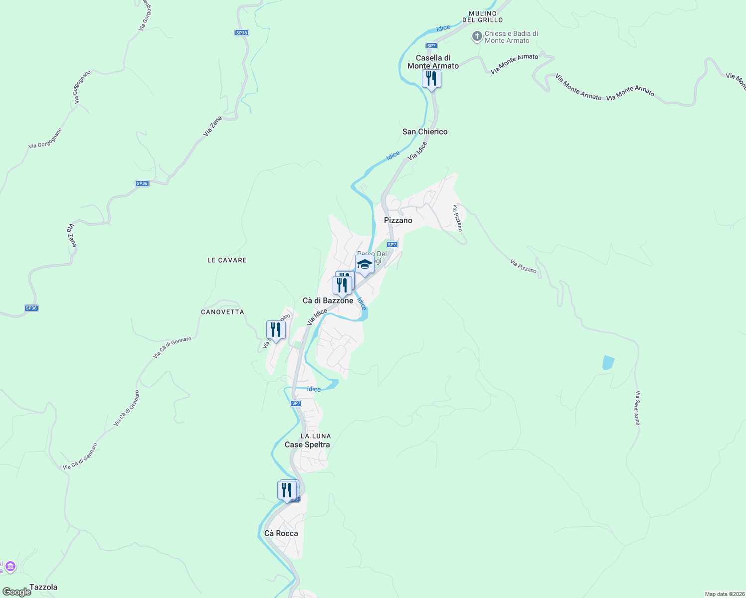 map of restaurants, bars, coffee shops, grocery stores, and more near 47 2 Via Idice in Monterenzio