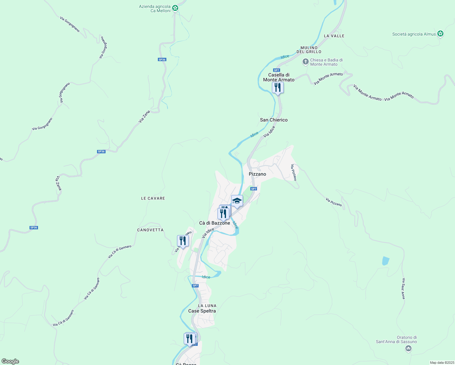 map of restaurants, bars, coffee shops, grocery stores, and more near 52 Via dei Colli in Pizzano