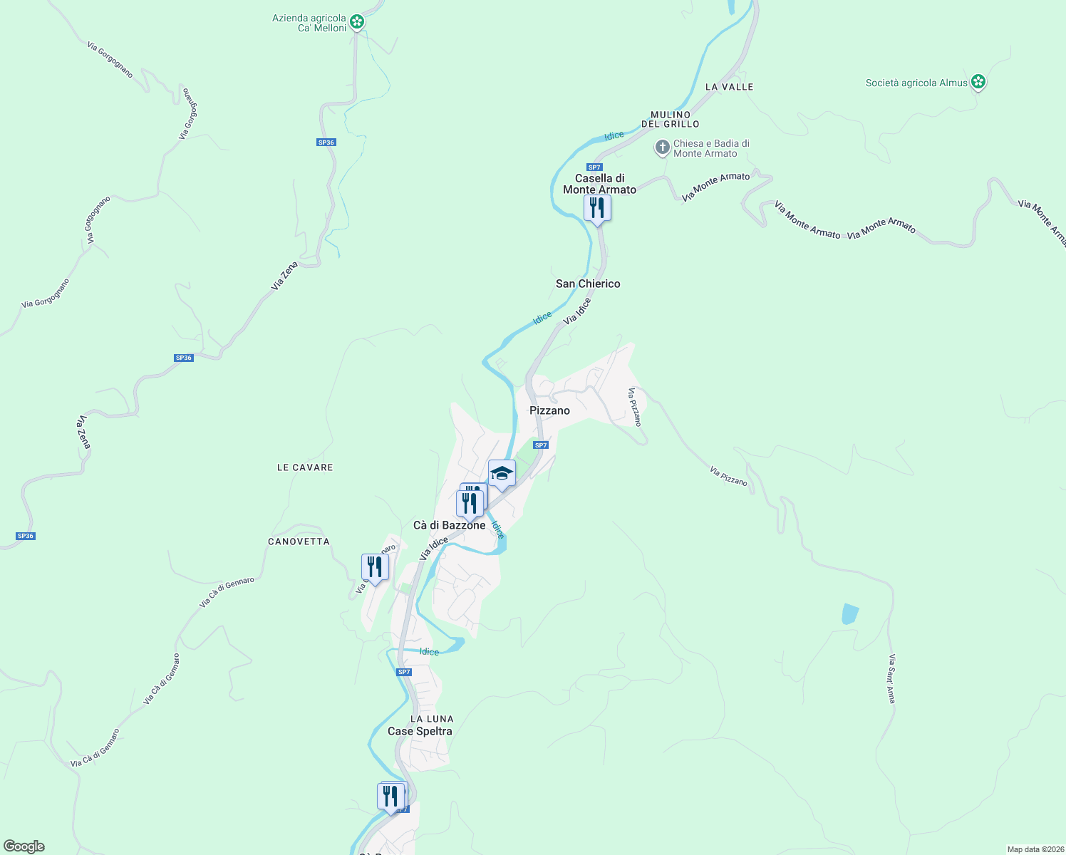 map of restaurants, bars, coffee shops, grocery stores, and more near 48 Via Idice in Pizzano