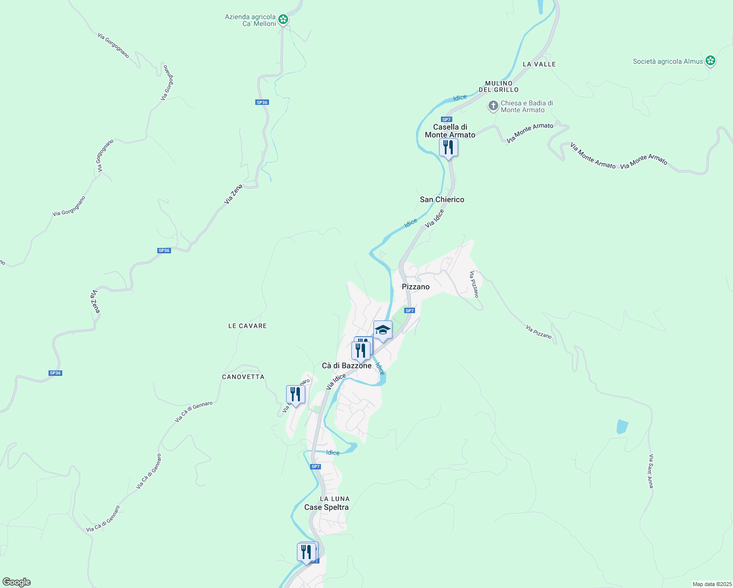 map of restaurants, bars, coffee shops, grocery stores, and more near 52 Via dei Colli in Pizzano