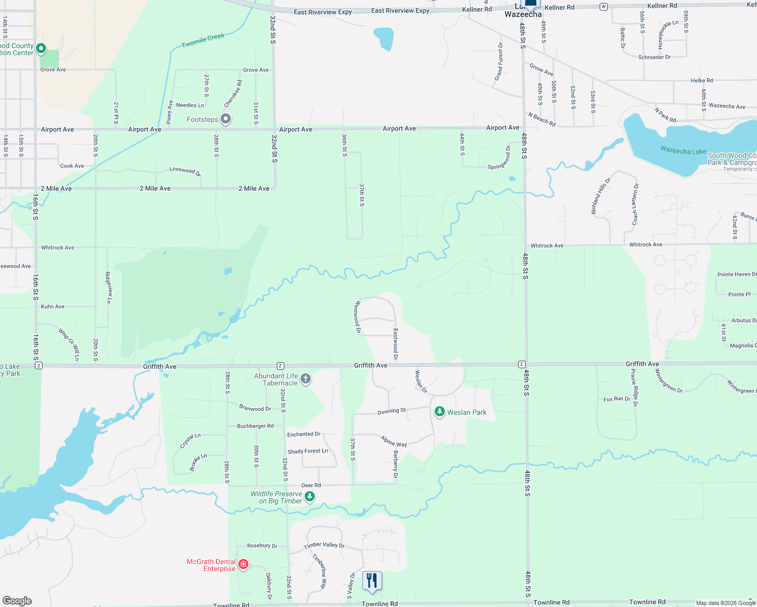 map of restaurants, bars, coffee shops, grocery stores, and more near 4430 Eastwood Drive in Wisconsin Rapids