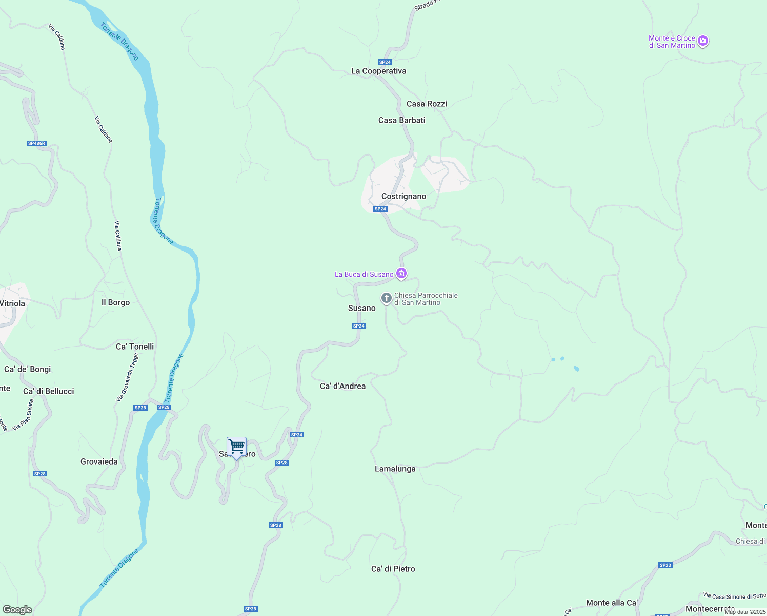 map of restaurants, bars, coffee shops, grocery stores, and more near 7 Via La Fontana in Susano