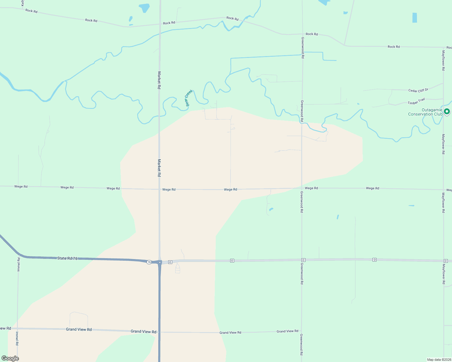 map of restaurants, bars, coffee shops, grocery stores, and more near W6716 Wege Road in Hortonville