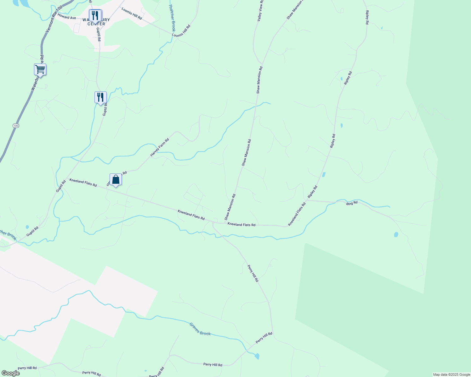 map of restaurants, bars, coffee shops, grocery stores, and more near 245 Shaw Mansion Road in Waterbury