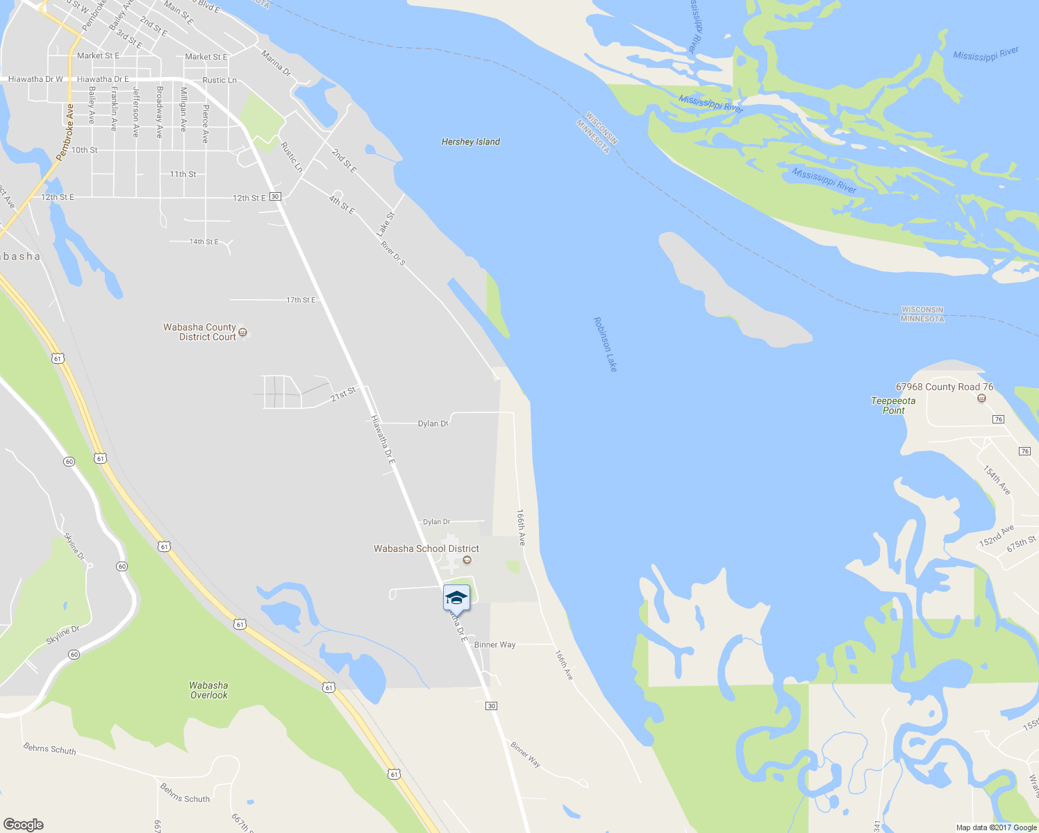 map of restaurants, bars, coffee shops, grocery stores, and more near 67832 166th Avenue in Wabasha
