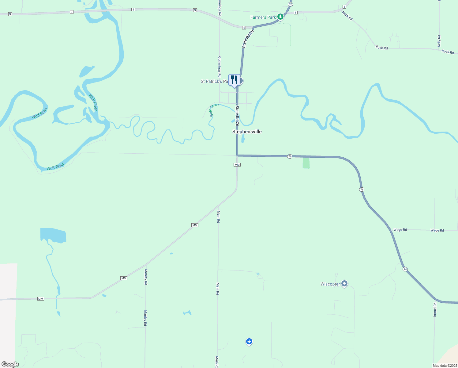 map of restaurants, bars, coffee shops, grocery stores, and more near W7840 County Road MM in Hortonville