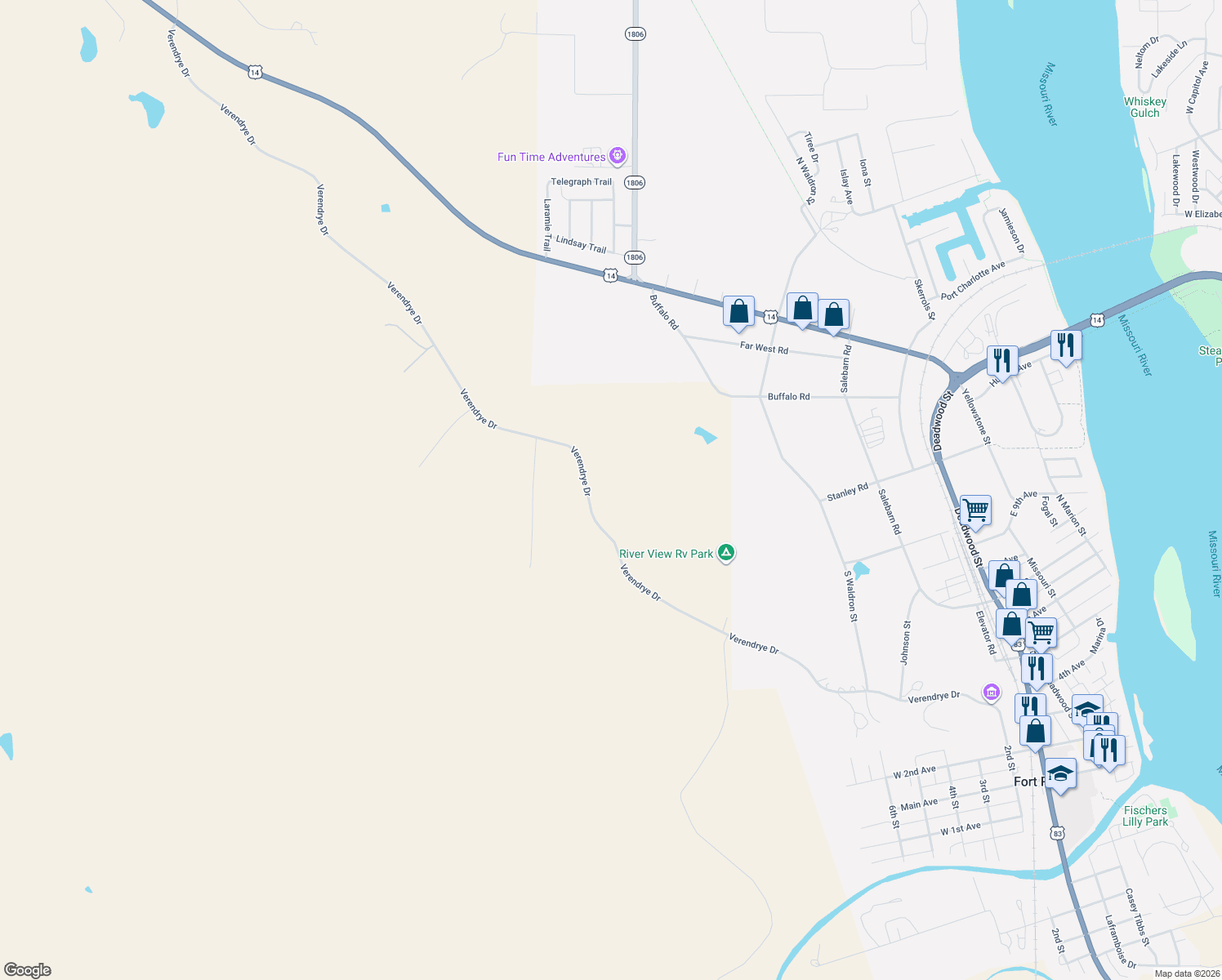 map of restaurants, bars, coffee shops, grocery stores, and more near in Fort Pierre